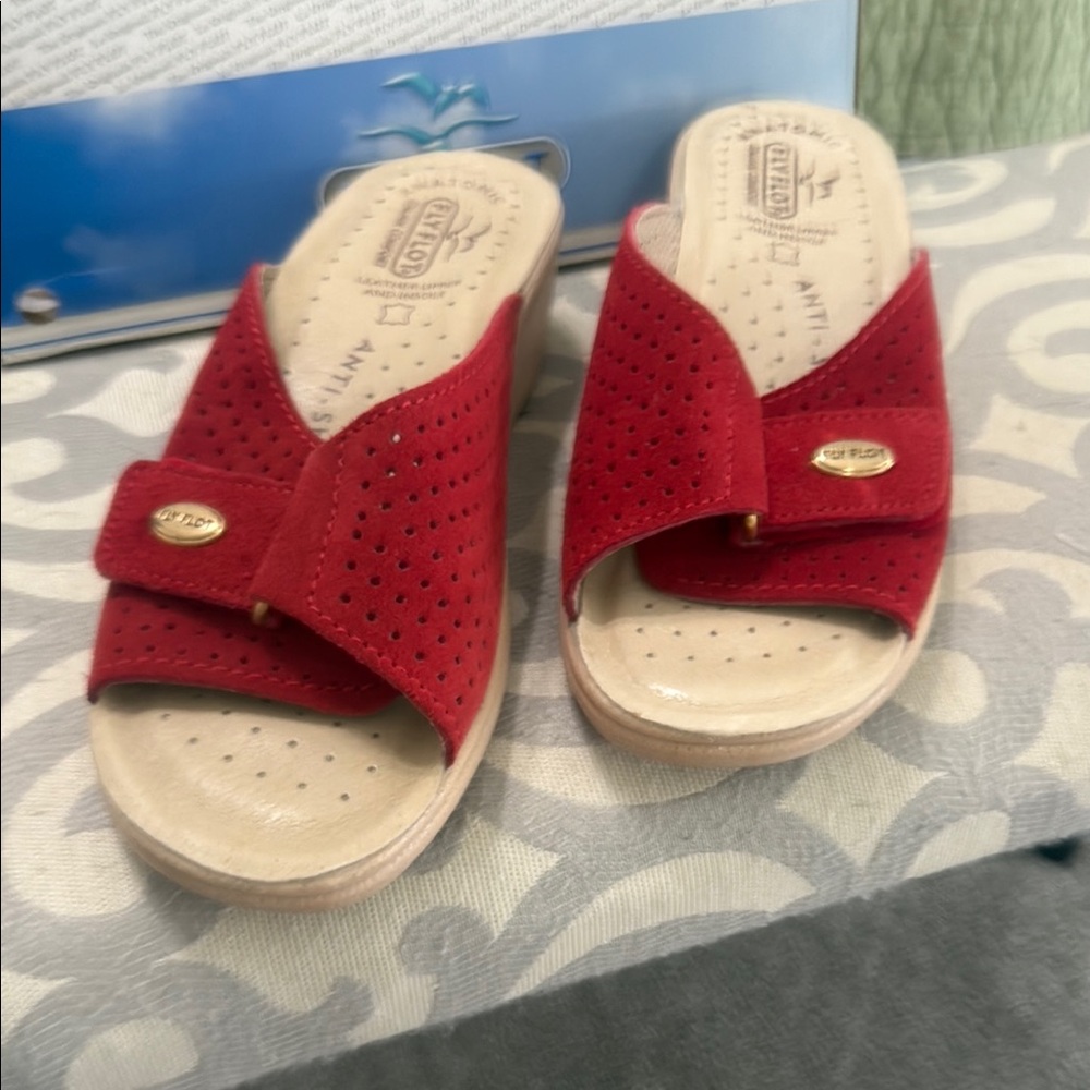 Red X-Strap Sandals with Platform Sole
